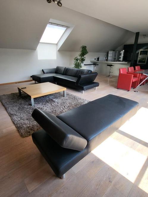Lederen salon Devote zwart, Huis en Inrichting, Zetels | Zetels en Chaises Longues, Zo goed als nieuw, Vierpersoons of meer, 250 tot 300 cm