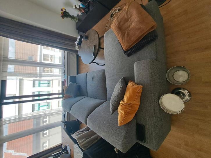 VANDAAG OP TE HALEN 12U -grijze stoffen zetel in goede staat, Maison & Meubles, Canapés | Salons, Tissus, Enlèvement