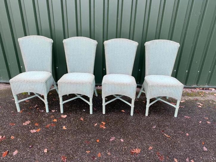 4 showroommodellen Groene rieten Loom stoelen gepatineerd, Huis en Inrichting, Bureaustoelen, Zo goed als nieuw, Bureaustoel, Groen