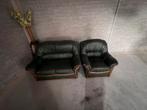 Antieke zetel (donkergroen leer) 1x tweezit 1x eenzit, Antiek en Kunst, Ophalen