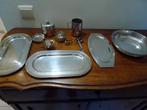 Divers plats et petits pots en métal argenté. Zilver metaal, Enlèvement, Utilisé, Autres matériaux, Assiette ou Plat