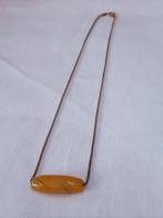 Collier vintage en laiton doré avec pierre ovale ambrée, Autres matériaux, Avec pendentif, Utilisé, Enlèvement ou Envoi