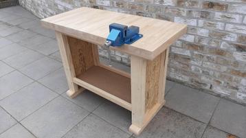 Établi avec étau, vis d'établi, table de travail en bois