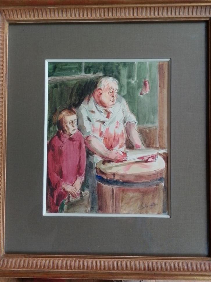 Lode Sebregts  1906 - 2002   Aquarel   Beenhouwer, Antiek en Kunst, Kunst | Schilderijen | Klassiek, Verzenden