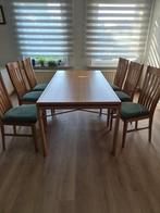 Uittrekbare eettafel en 6 stoelen, Ophalen, 50 tot 100 cm, Zo goed als nieuw, Vijf personen of meer