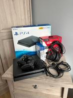 PlayStation 4 slim bundel – 2 controllers, headset, 3 games, Ophalen, Met 2 controllers, Zo goed als nieuw, Slim