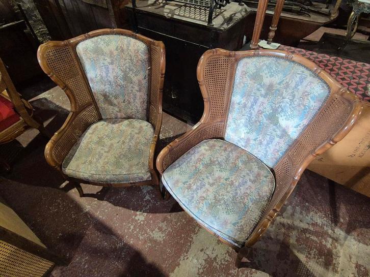 Paar bamboe-rotan fauteuils met rieten, Antiek en Kunst, Antiek | Meubels | Stoelen en Sofa's, Ophalen