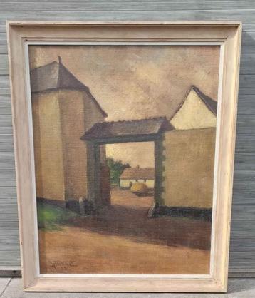 Huile sur panneau ferme a Nivelles signe Jules Vinet 1953 beschikbaar voor biedingen