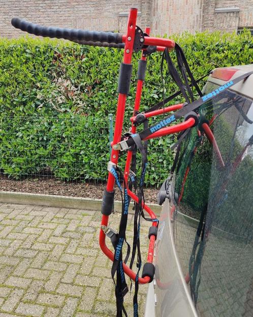 Mottez fietsdrager met spanbanden voor auto, Auto diversen, Fietsendragers, Gebruikt, Achterklepdrager, 2 fietsen, Brede banden