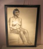Mooie Tekening 'Zittende Naakte Vrouw' - gesigneerd, Ophalen of Verzenden