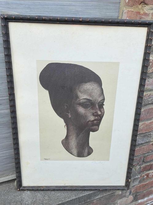 lithographie portrait de femme signe calisto peretti, Antiek en Kunst, Kunst | Litho's en Zeefdrukken, Ophalen of Verzenden