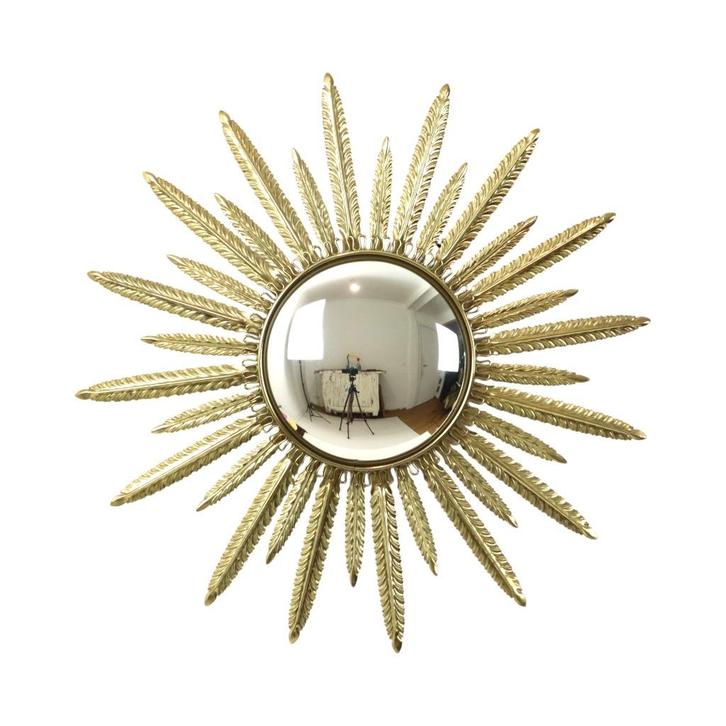 Mid Century Verkoperd Metalen Zonnespiegel Deknudt Convex 55, Antiek en Kunst, Antiek | Spiegels, 50 tot 100 cm, Minder dan 100 cm