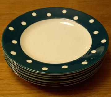 6 dessert borden Boch F La Louviere donkergroene rand, Ophalen