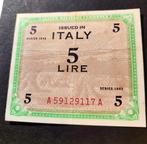 1943 5 Lire Geallieerd Militair Italië Biljet, Postzegels en Munten, Ophalen of Verzenden, Los biljet