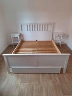 HEMNES Bedframe, wit, 160x200 cm + nachtkasten + schuiven, Ophalen, Wit, Tweepersoons, Zo goed als nieuw