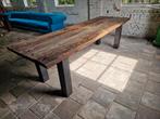 Tuintafel terras tafel van oude wagonvloer planken 265 cm, Tuin en Terras, Gebruikt, Rechthoekig, Ophalen