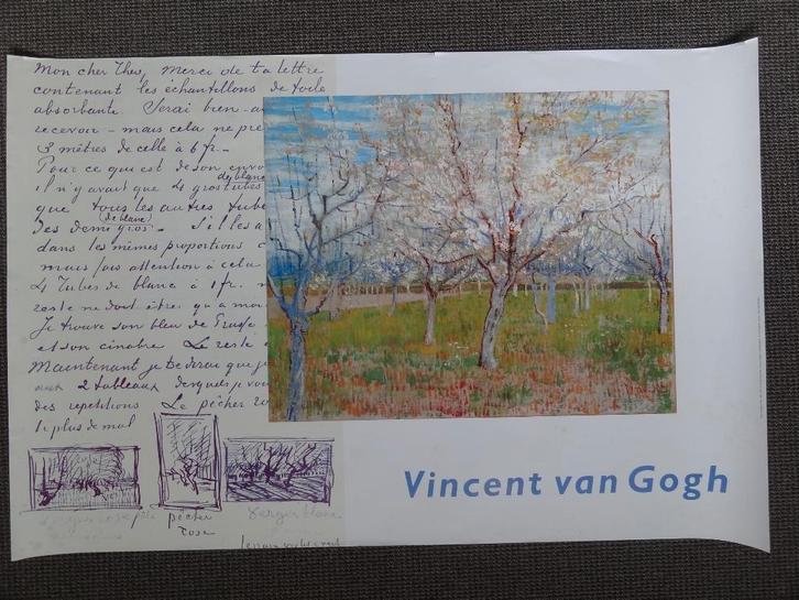 affiche Vincent van Gogh, boomgaard Arles 1888 en brief, Verzamelen, Posters, Gebruikt, Overige onderwerpen, Verzenden