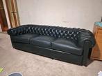 Groene leren Chesterfield, Huis en Inrichting, Ophalen, Gebruikt, Driepersoons, Rechte bank