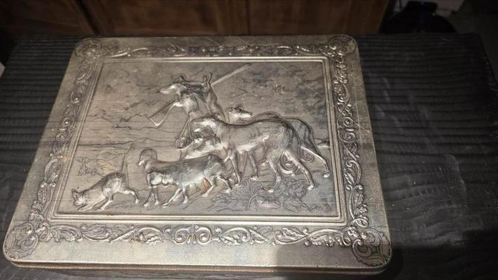 Brocanten blik uit +1960 met scharniertjes , vaste prijs, Verzamelen, Blikken, Gebruikt, Ophalen of Verzenden