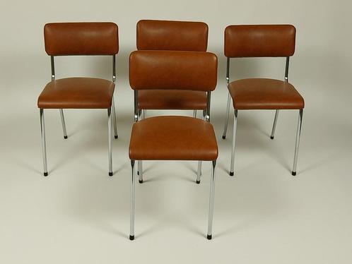 4 x Vintage Stoelen in Skai Leer, Jaren 60 - 70, Huis en Inrichting, Bureaustoelen, Gebruikt, Bureaustoel, Bruin, Ophalen