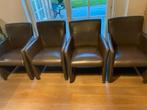 Lederen eetkamer stoelen (set van 4), Huis en Inrichting, Ophalen, Gebruikt, Bruin, Leer