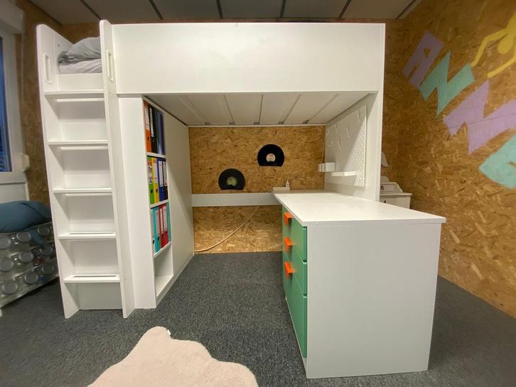 Hoogslaper,bureau/ladekast,kleerkast,speelgoedkist/zitbank, Kinderen en Baby's, Kinderkamer | Stapelbedden en Hoogslapers, Gebruikt