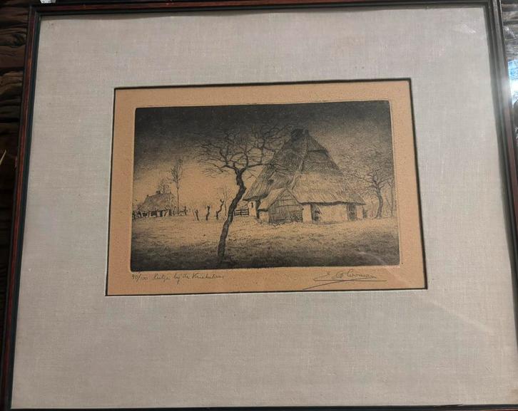 Ets "Hutje bij de Kriekelaar" - E. De Cooman 90/100, Antiek en Kunst, Kunst | Schilderijen | Klassiek, Ophalen of Verzenden