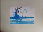 Jos Mous  1896 - 1968  Haven Antwerpen  Aquarel Blauw, Antiek en Kunst, Verzenden