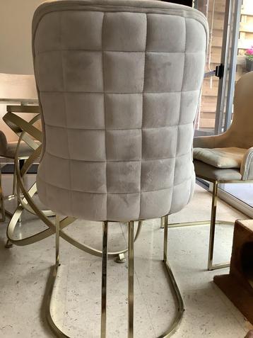 Table robuste en marbre grise avec 6 chaises en velours, 75 cm ou plus, Marmer, Rond, Comme neuf