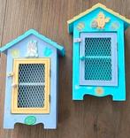 2 kleurrijke houten eierhuisjes, Ophalen, Gebruikt