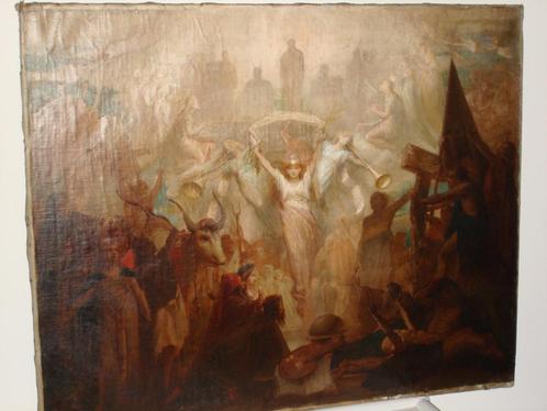 ANDRE HENNEBICQ °1836-1904 olieverf op doek Walpurgisnacht, Antiek en Kunst, Kunst | Schilderijen | Klassiek, Ophalen