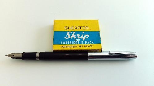 SHEAFFER - Schoolpen - Vintage - 'Black & Chrome', Verzamelen, Pennenverzamelingen, Gebruikt, Vulpen, Sheaffer, Ophalen of Verzenden