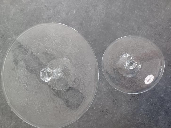 Authentic Bohemian glazen taartschotel set, Antiek en Kunst, Antiek | Glaswerk en Kristal, Ophalen of Verzenden