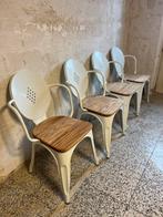 4 industriele stoelen met houten zitvlak, Huis en Inrichting, Stoelen, Ophalen, Zo goed als nieuw