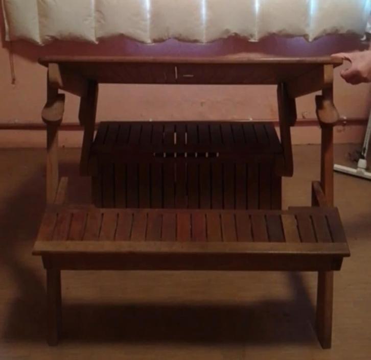 Banc se transformant   en table 4 a 6 places, Jardin & Terrasse, Tables de jardin, Comme neuf, Bois, Enlèvement