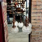 Vintage glazen hanglamp / luster met hout accent, Antiek en Kunst, Ophalen of Verzenden