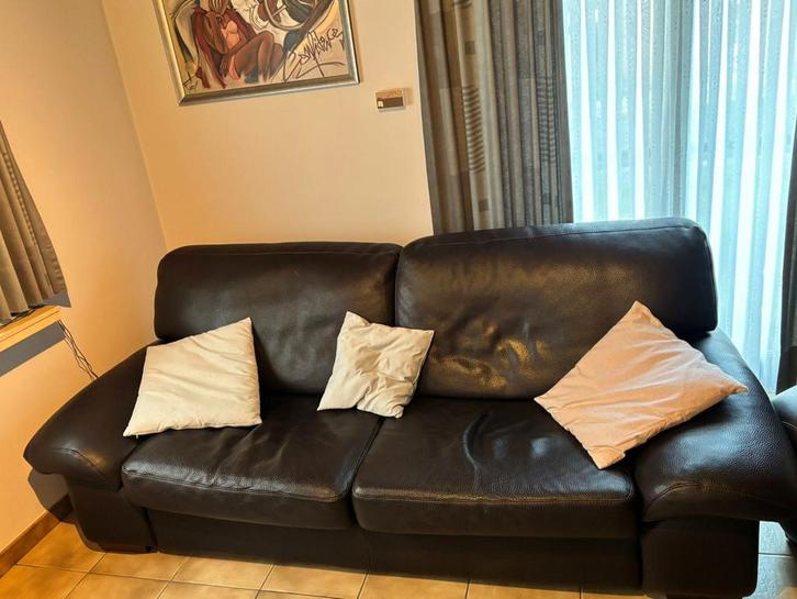 Lederen salon, Huis en Inrichting, Zetels | Zetels, Gebruikt, Rechte bank, Overige maten, 200 tot 250 cm, 75 tot 100 cm, Leer