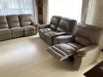Lederen taupe salon 3-2-1, Huis en Inrichting, Ophalen, Zo goed als nieuw, Vierpersoons of meer, Leer