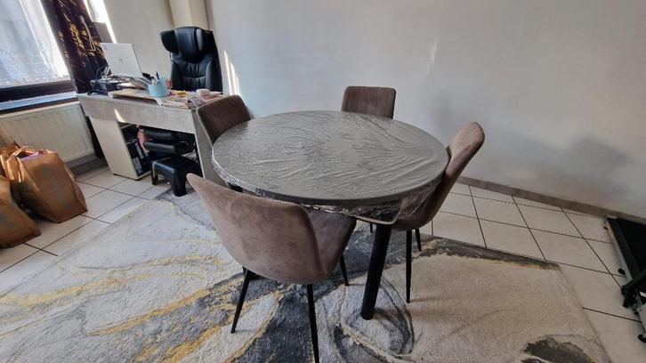Table à manger ronde moderne + 4 chaises, Maison & Meubles, Tables | Tables à manger, Utilisé, 100 à 150 cm, 100 à 150 cm, Quatre personnes
