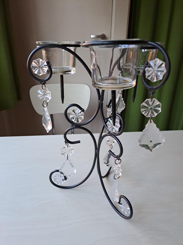 Chandelier en fer forgé avec photophores en verre, Maison & Meubles, 25 à 50 cm, Comme neuf, Enlèvement, Autres matériaux