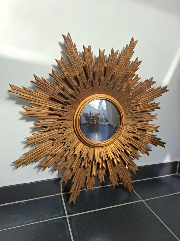 RARE Miroir soleil en bois XL 75cm années 60. Avec étages., Maison & Meubles, Enlèvement