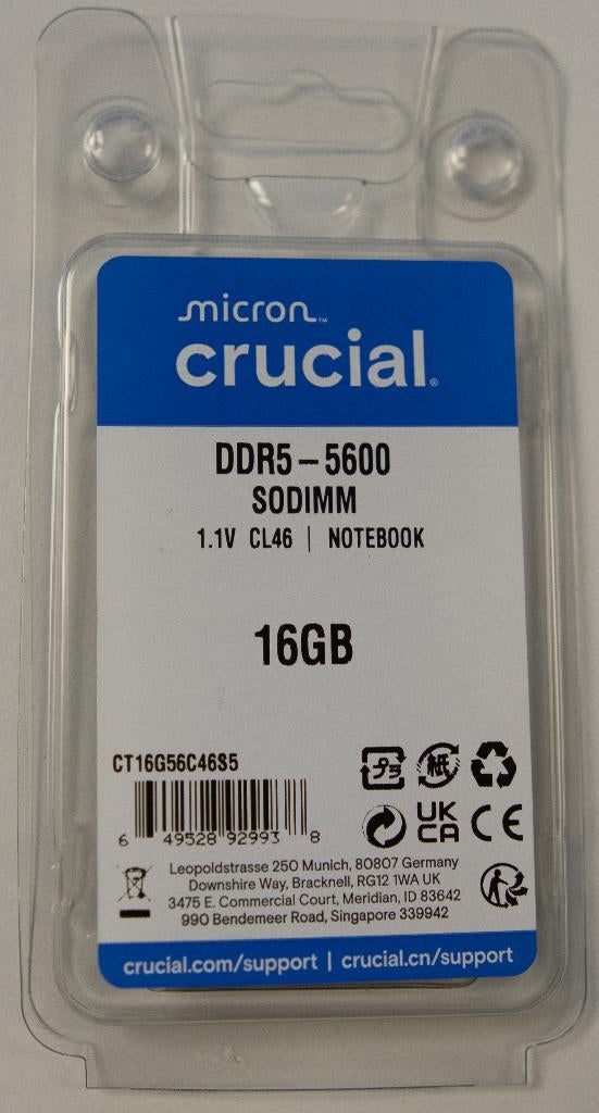 Crucial DDR5 16 GB 5600 MHz SODIMM (Nieuw), Computers en Software, RAM geheugen, Nieuw, Laptop, 16 GB, DDR5, Ophalen