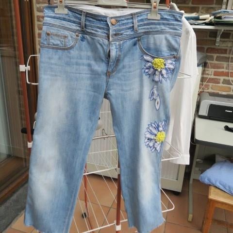 Jeans blauw 7/8 broderie Blumarine mt 44 (it48), Kleding | Dames, Spijkerbroeken en Jeans, Blumarine, Blauw, Ophalen of Verzenden