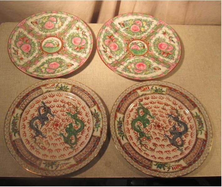 4 belles assiettes chinoises anciennes en porcelaine - 26 cm, Enlèvement ou Envoi