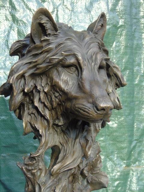 bronzen wolvenkop op gesigneerde basis, BARYE, Ophalen of Verzenden, Brons