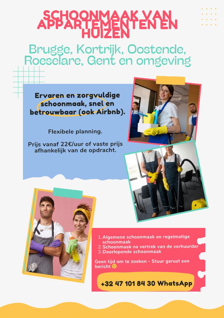 appartement schoonmaken, Offres d'emploi, Emplois | Nettoyage & Services techniques, Horaire variable, À partir de 1 an, Freelance ou Intérim