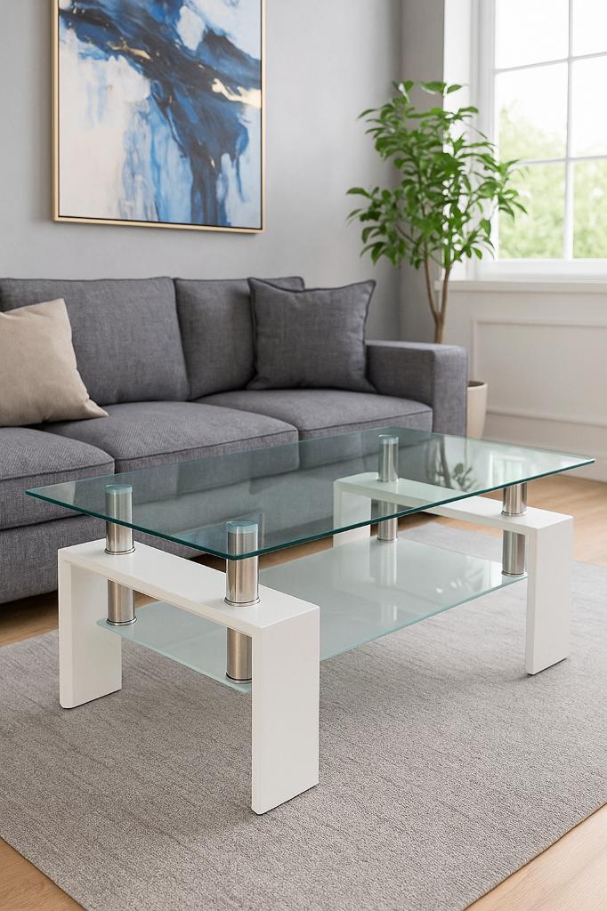 Witte moderne salontafel tafeltje bijzet glas, Huis en Inrichting, Tafels | Salontafels, Ophalen, Gebruikt, 100 tot 150 cm, 50 tot 100 cm