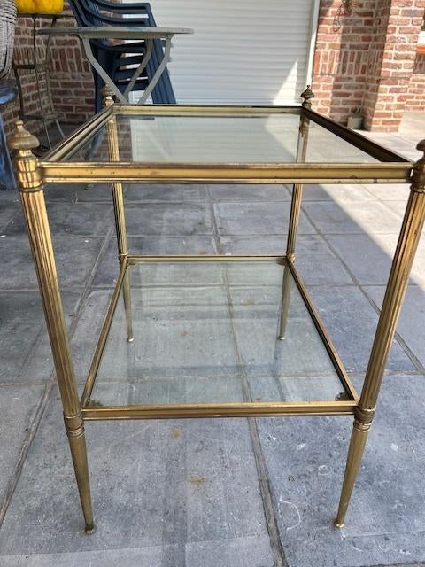 Vintage bijzettafeltje (koper/glas), Ophalen, Minder dan 55 cm, Gebruikt, Vintage