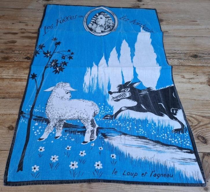 Franse theedoek, de wolf en het lam, FABELS, la Fontaine, Antiquités & Art, Enlèvement ou Envoi