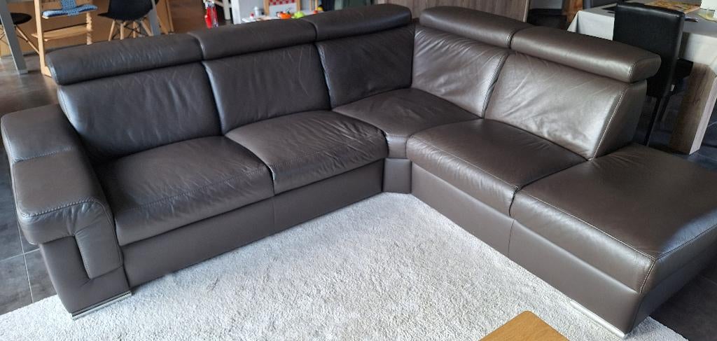 Lederen hoekzetel Genesis - Bultex - 263x227cm - goede staat, Maison & Meubles, Canapés | Coins salons complets, Utilisé, Cuir